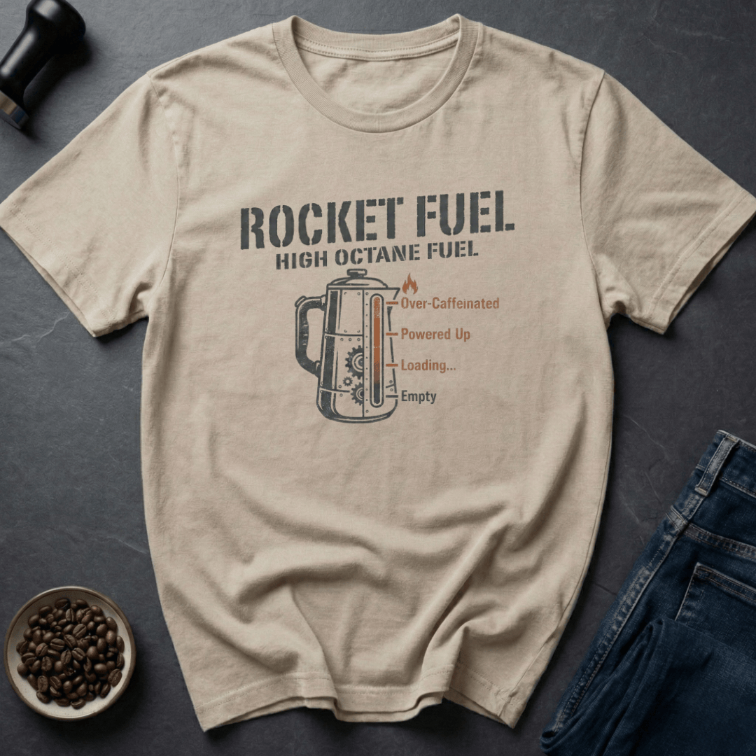Coffee graphic Rocket Fuel T-Shirt in by Caffeine Dept