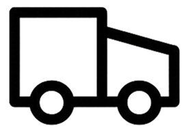 Black outline of a delivery truck on a white background