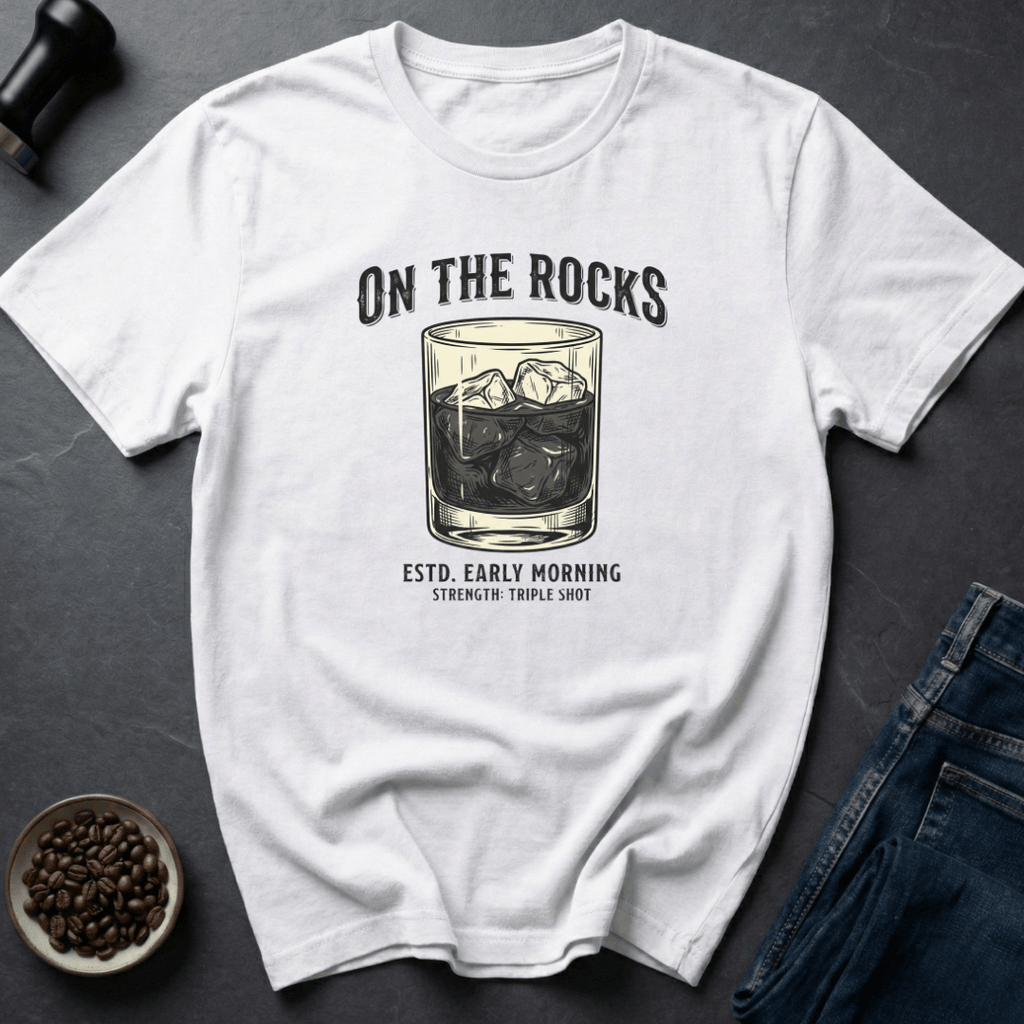 Coffee graphic On The Rocks T-Shirt in by Caffeine Dept