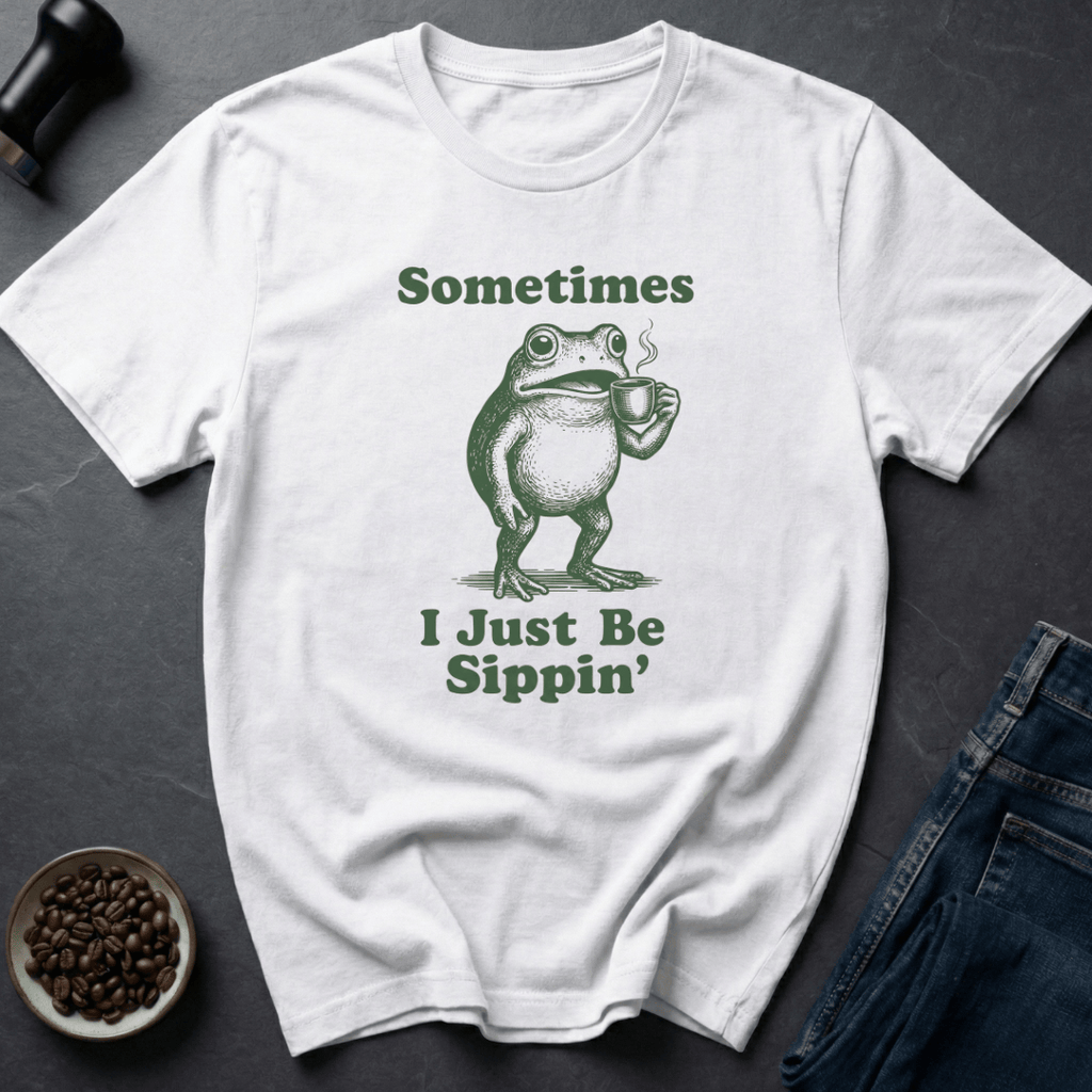 Coffee graphic Sippin Frog T-Shirt in by Caffeine Dept