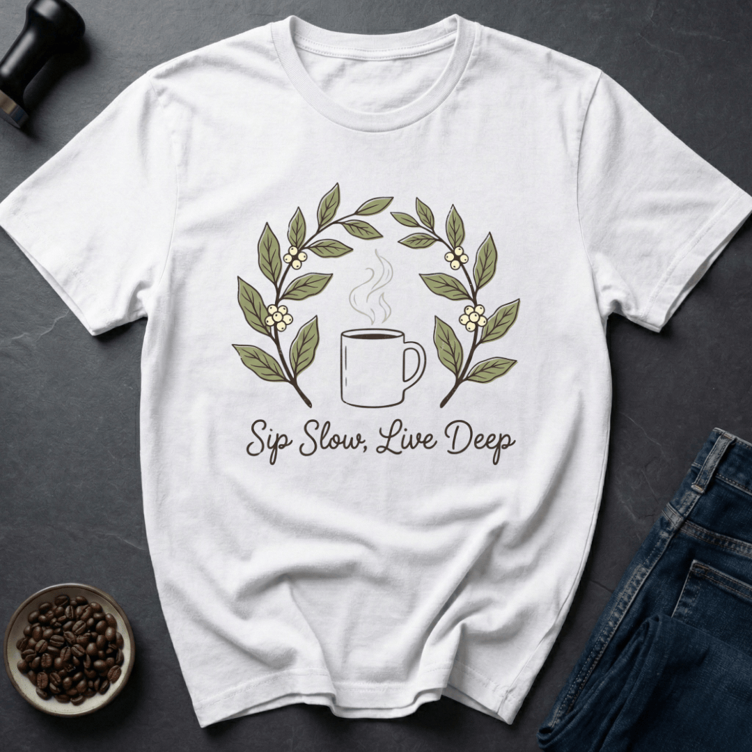 Coffee graphic Sip Slow T-Shirt in by Caffeine Dept