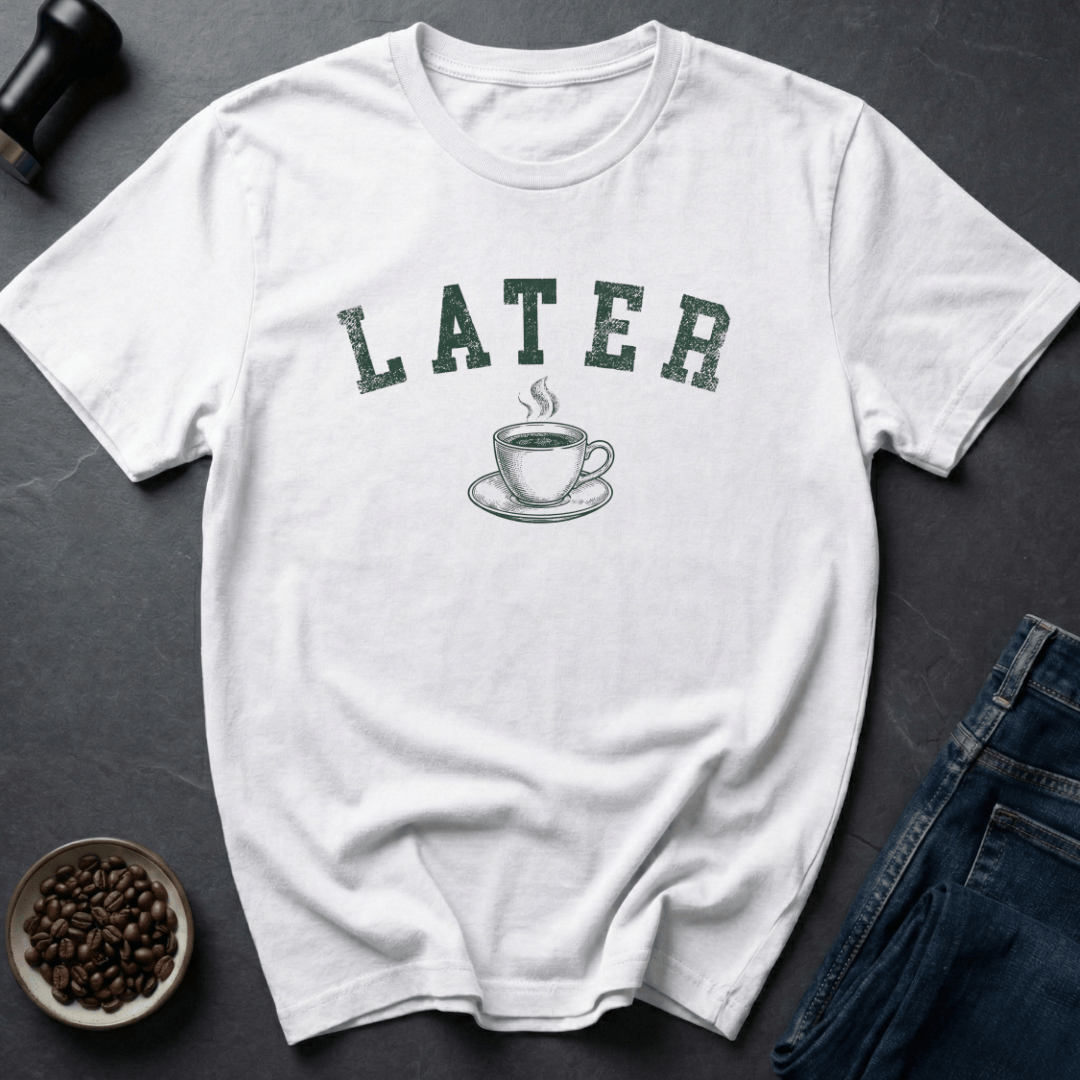 Coffee graphic Coffee Later T-Shirt in by Caffeine Dept