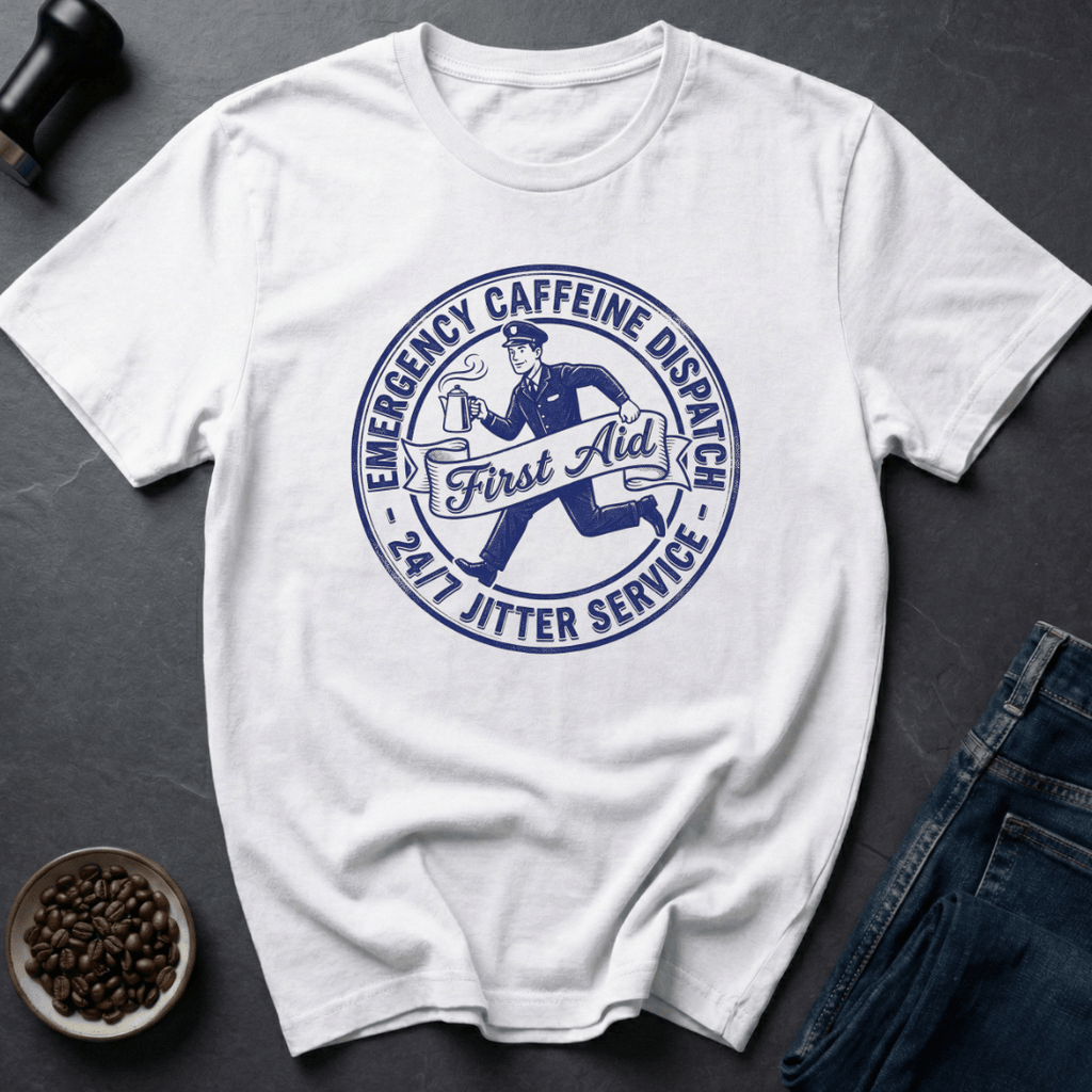 Coffee graphic Emergency Caffeine T-Shirt in by Caffeine Dept