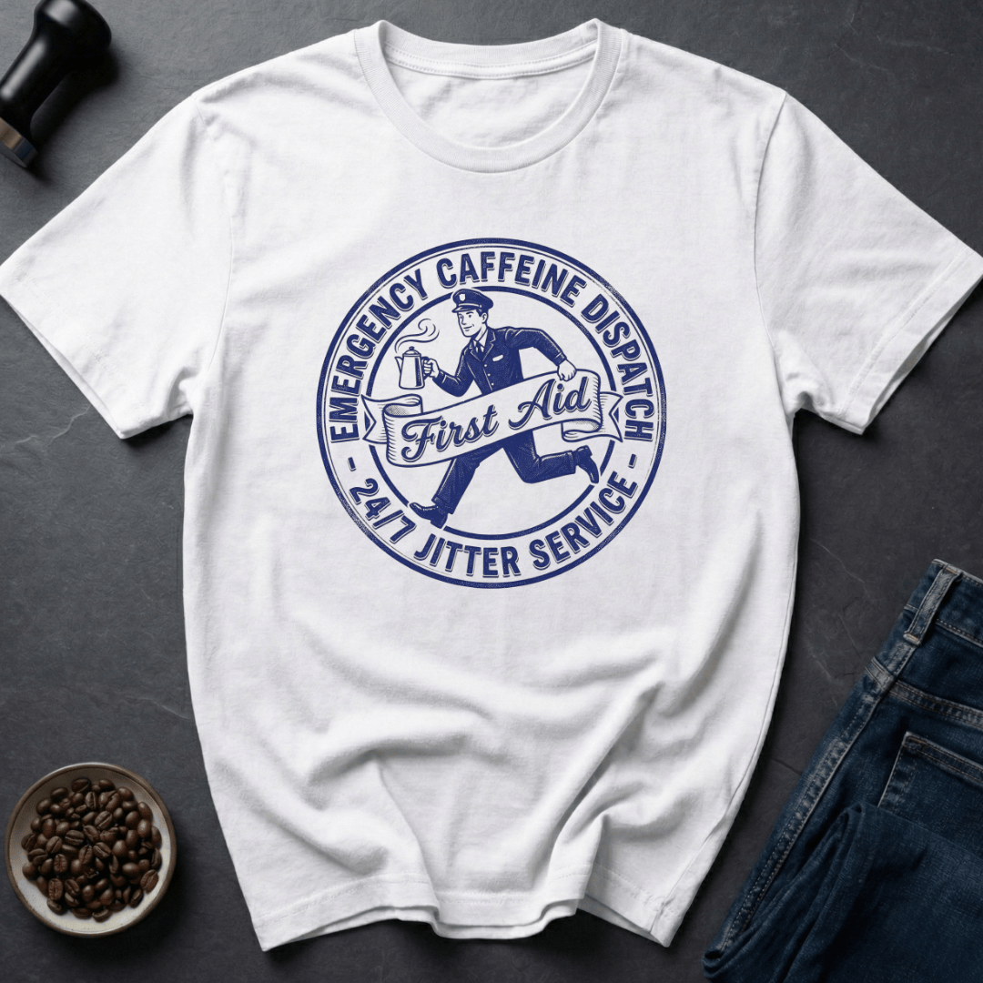 Coffee graphic Emergency Caffeine T-Shirt in by Caffeine Dept