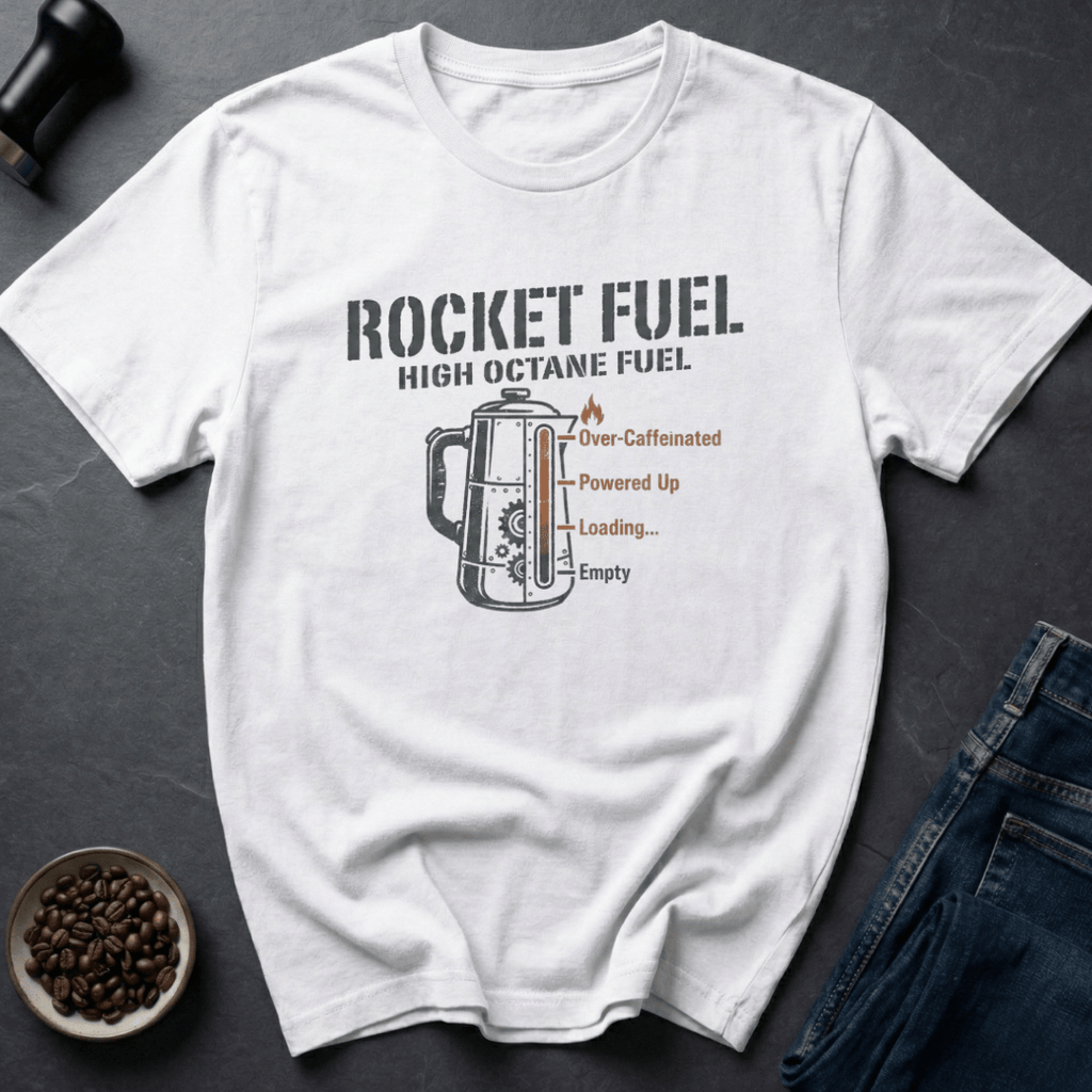 Coffee graphic Rocket Fuel T-Shirt in by Caffeine Dept
