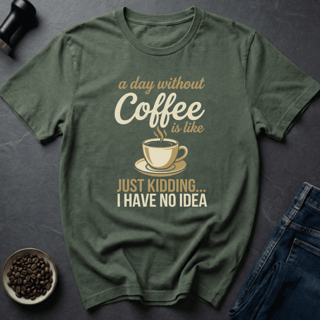 Coffee graphic A Day Without Coffee T-Shirt in Military Green / S by Caffeine Dept