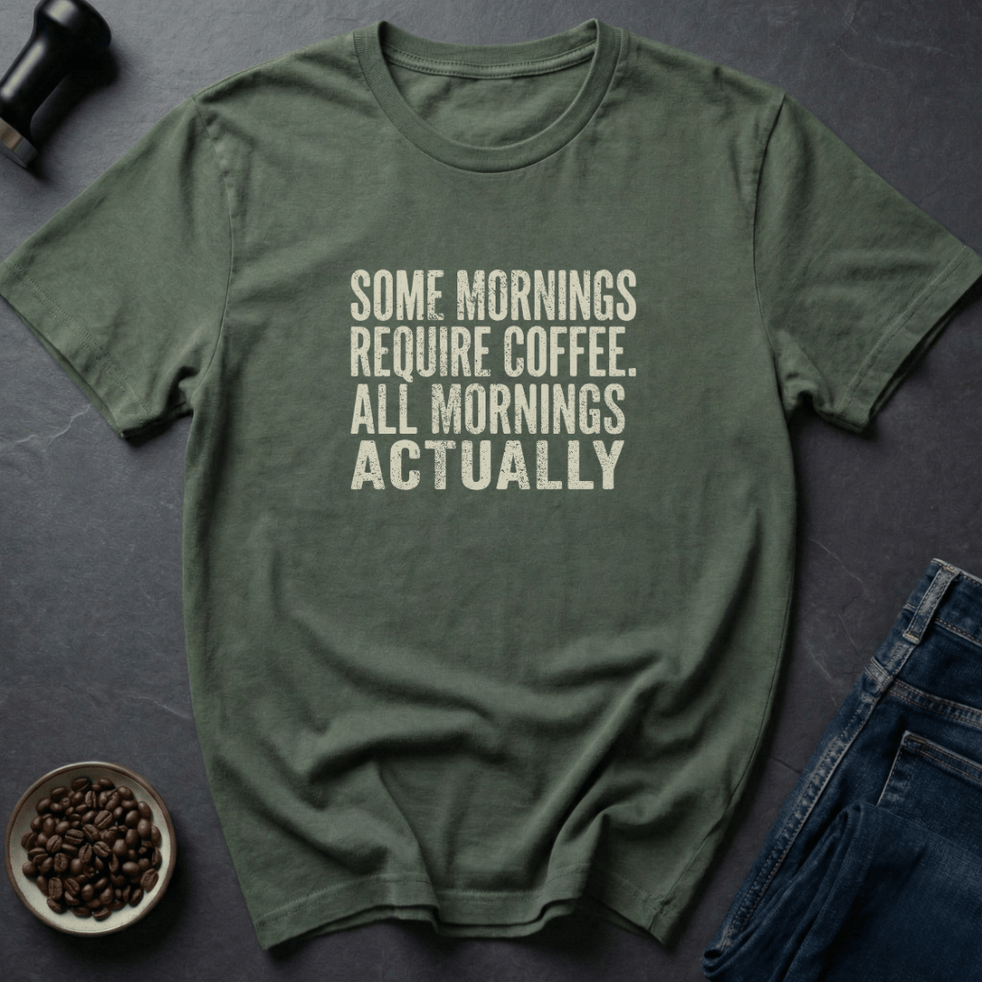 Coffee graphic All Mornings T-Shirt in Charcoal / S by Caffeine Dept