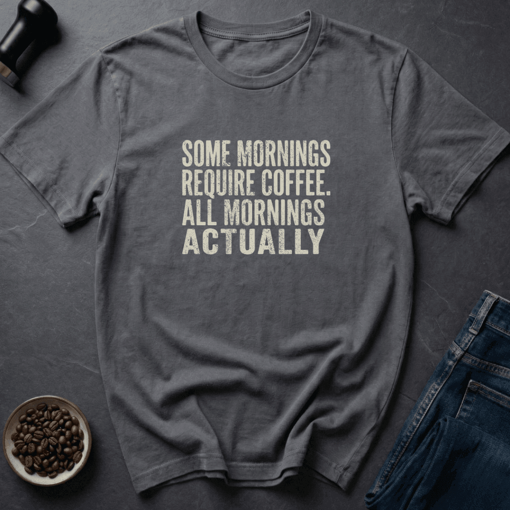 Coffee graphic All Mornings T-Shirt in Charcoal / S by Caffeine Dept