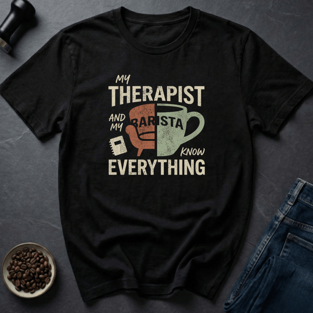 Coffee graphic Barista Knows T-Shirt in Black / S by Caffeine Dept
