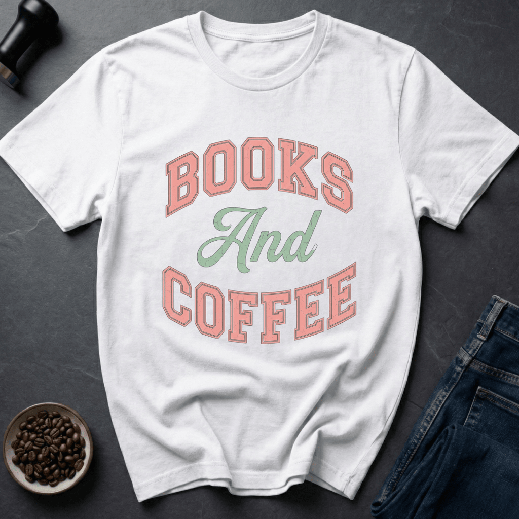 Coffee graphic Books & Coffee T-Shirt in White / S by Caffeine Dept