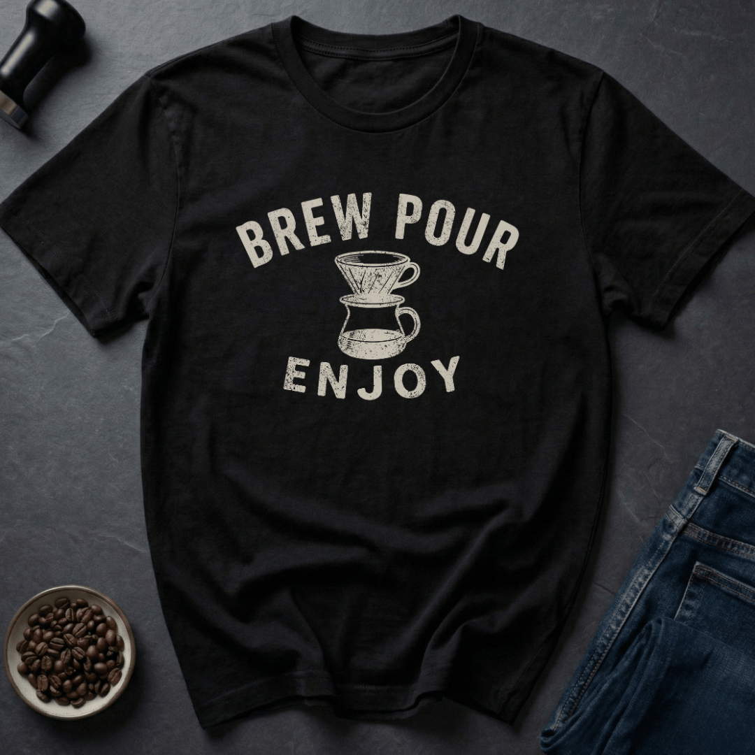 Coffee graphic Brew Pour T-Shirt in Black / S by Caffeine Dept