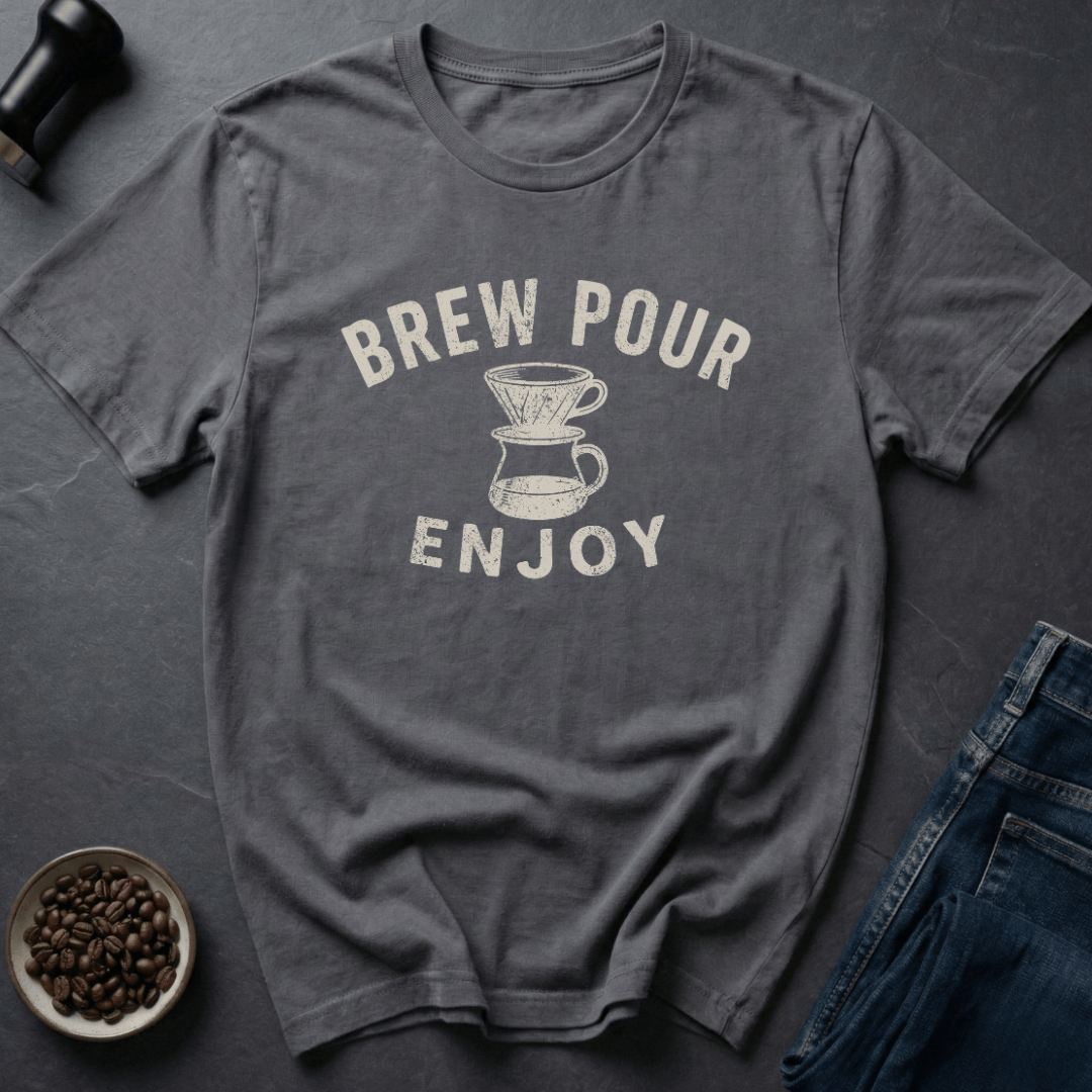 Coffee graphic Brew Pour T-Shirt in Charcoal / S by Caffeine Dept