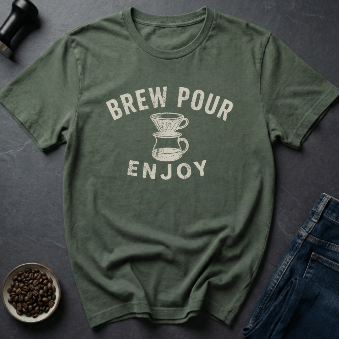 Coffee graphic Brew Pour T-Shirt in Military Green / S by Caffeine Dept