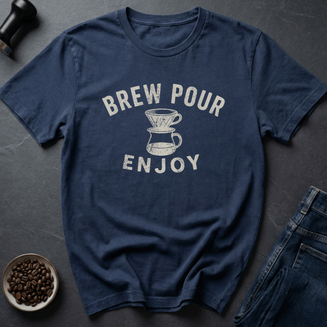 Coffee graphic Brew Pour T-Shirt in Navy / S by Caffeine Dept