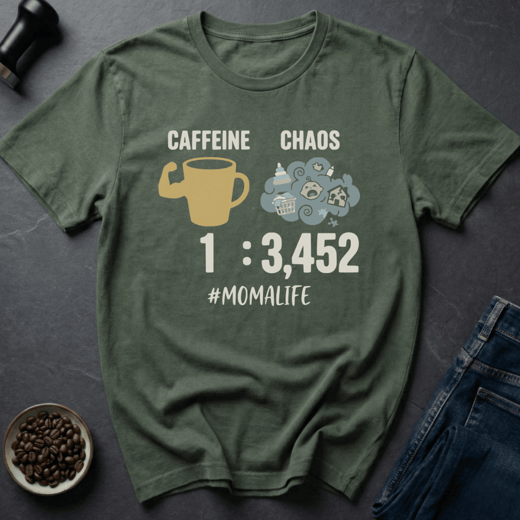 Coffee graphic Busy Mom T-Shirt in Military Green / S by Caffeine Dept