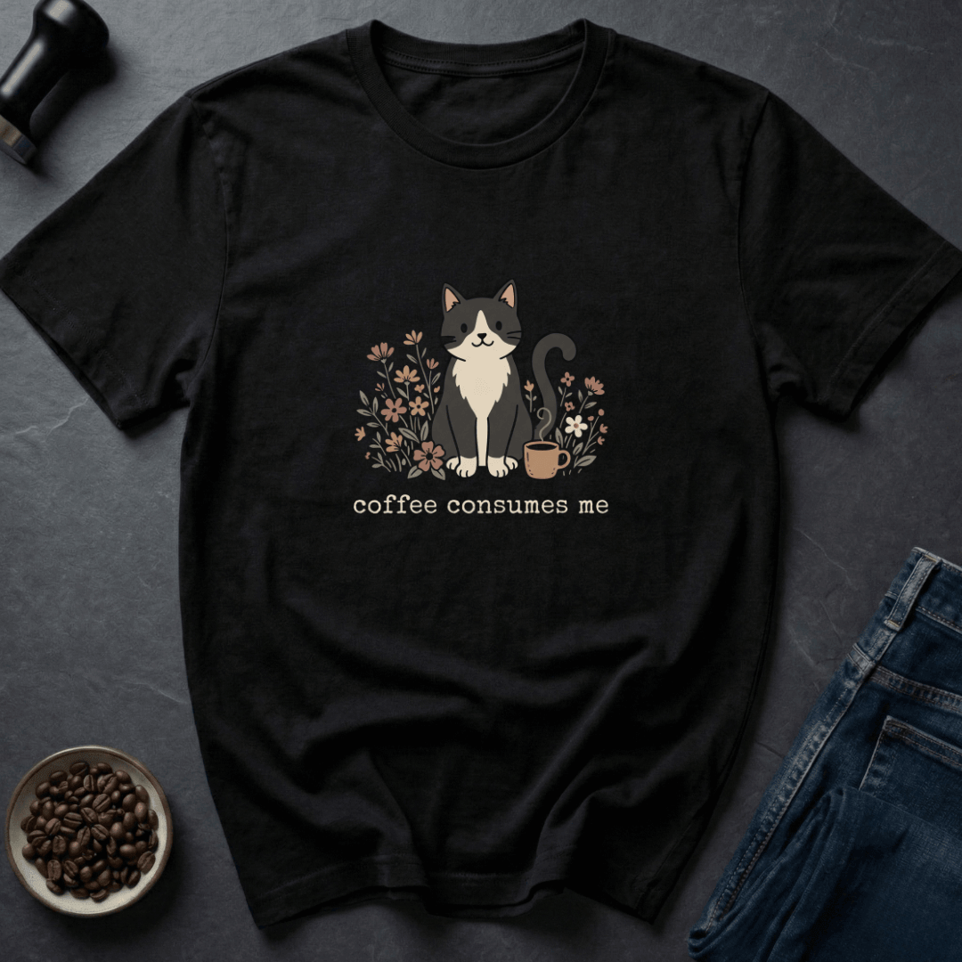 Coffee graphic Caffeine Cat T-Shirt in Black / S by Caffeine Dept