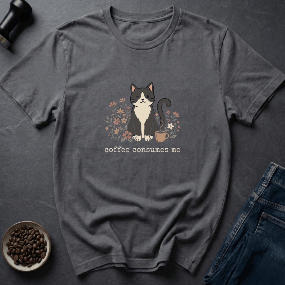 Coffee graphic Caffeine Cat T-Shirt in Black / S by Caffeine Dept