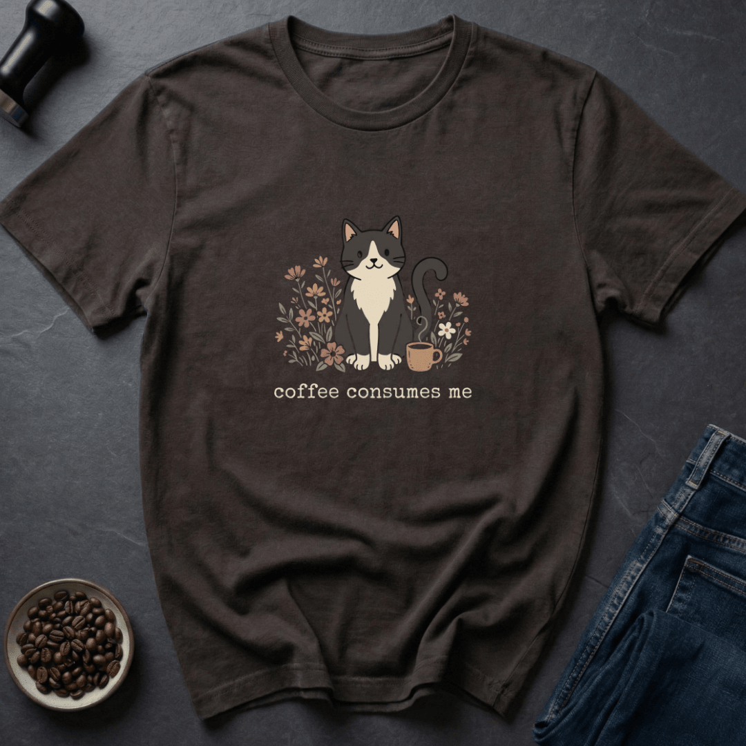 Coffee graphic Caffeine Cat T-Shirt in Black / S by Caffeine Dept