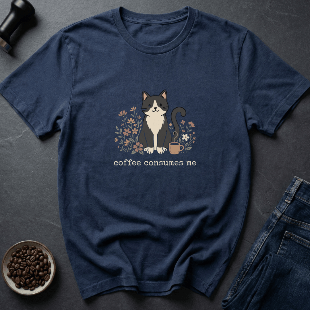 Coffee graphic Caffeine Cat T-Shirt in Black / S by Caffeine Dept