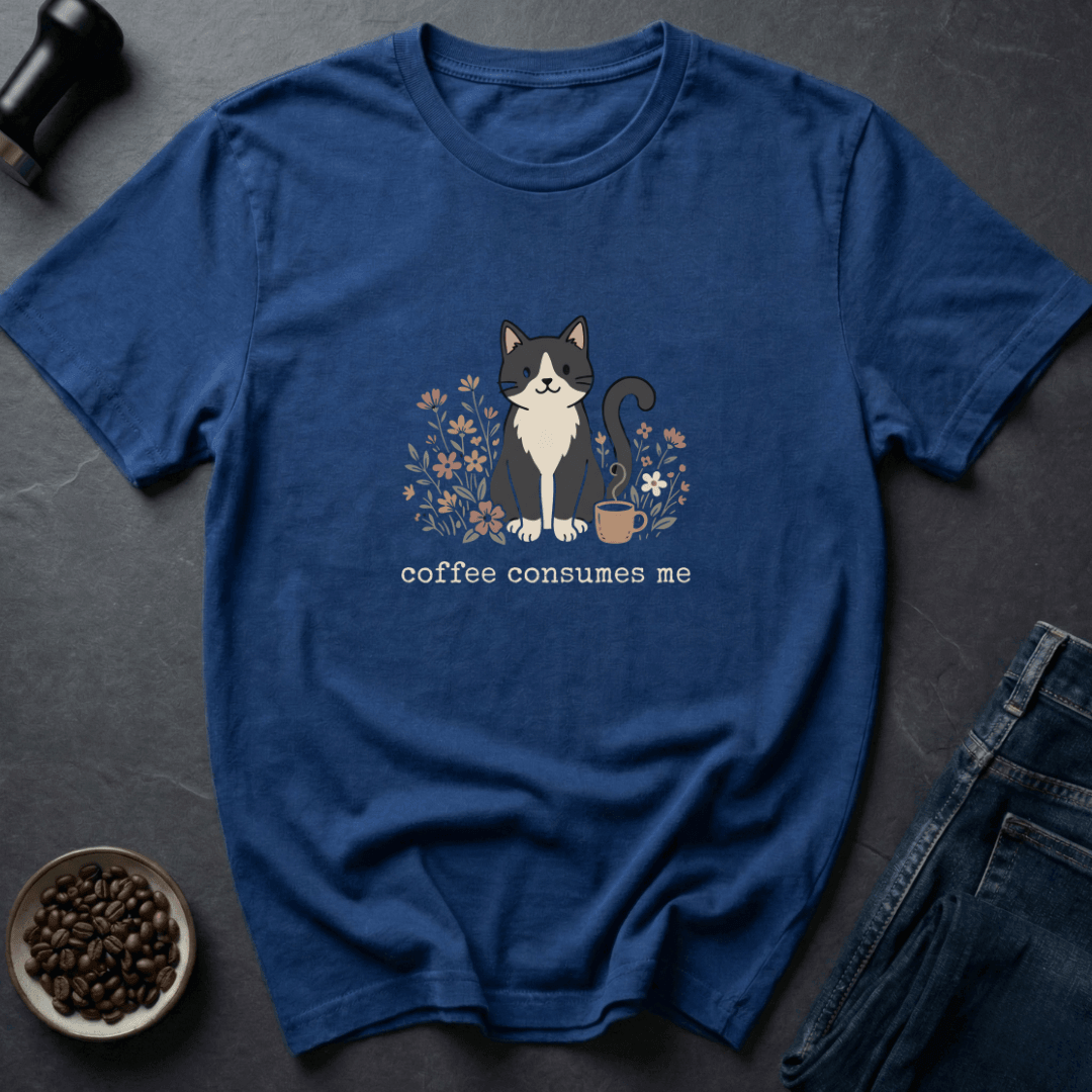 Coffee graphic Caffeine Cat T-Shirt in Black / S by Caffeine Dept