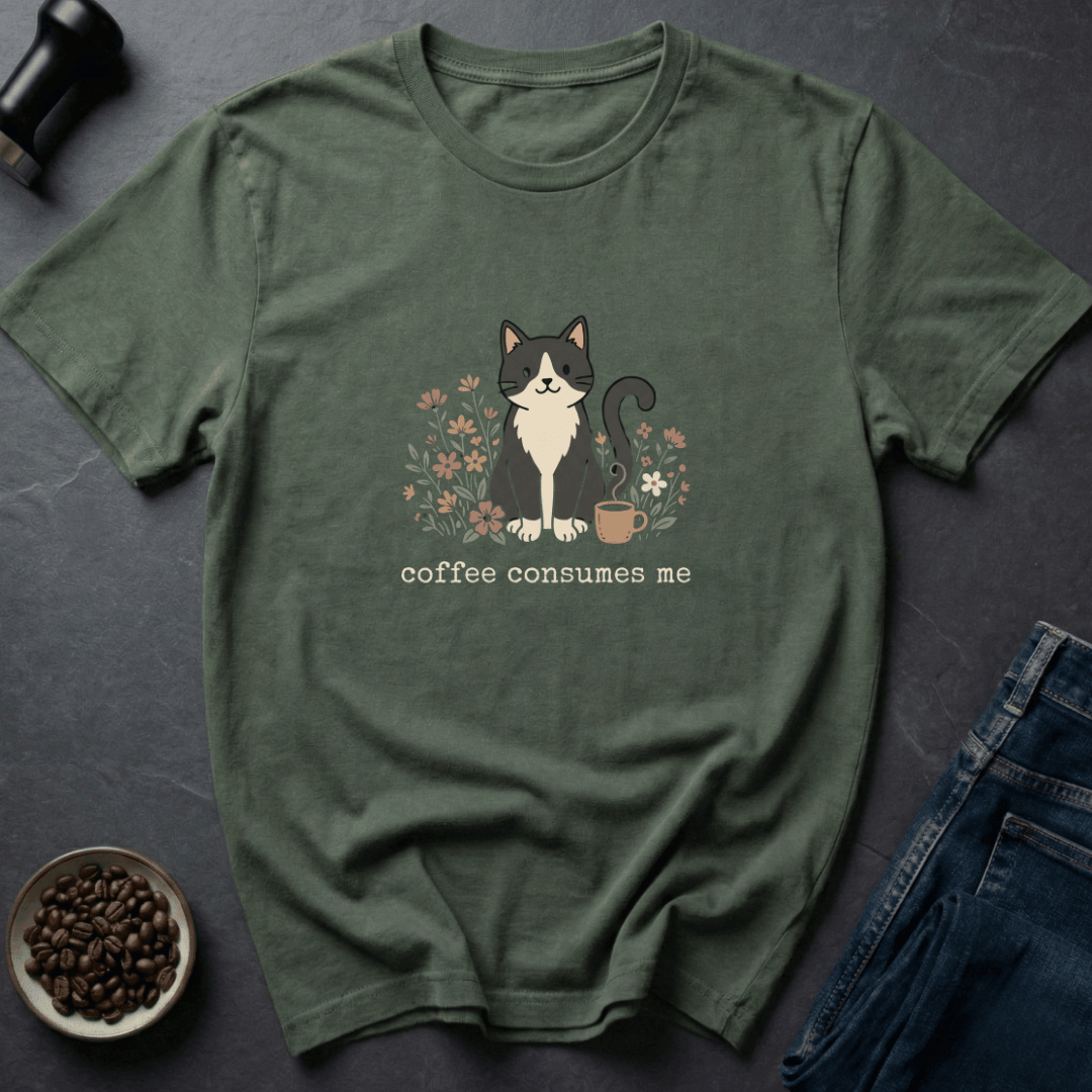 Coffee graphic Caffeine Cat T-Shirt in Black / S by Caffeine Dept