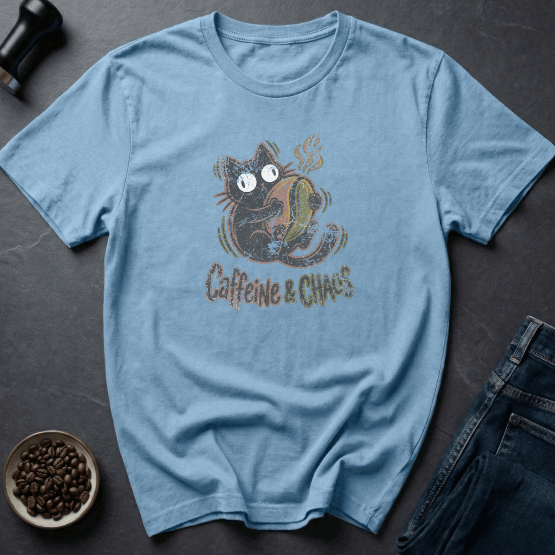 Coffee graphic Caffeine & Chaos T-Shirt in Light Blue / S by Caffeine Dept