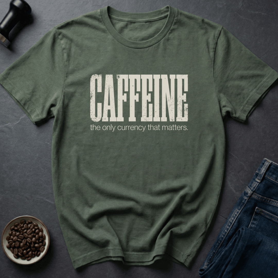 Coffee graphic Caffeine Currency T-Shirt in Military Green / S by Caffeine Dept