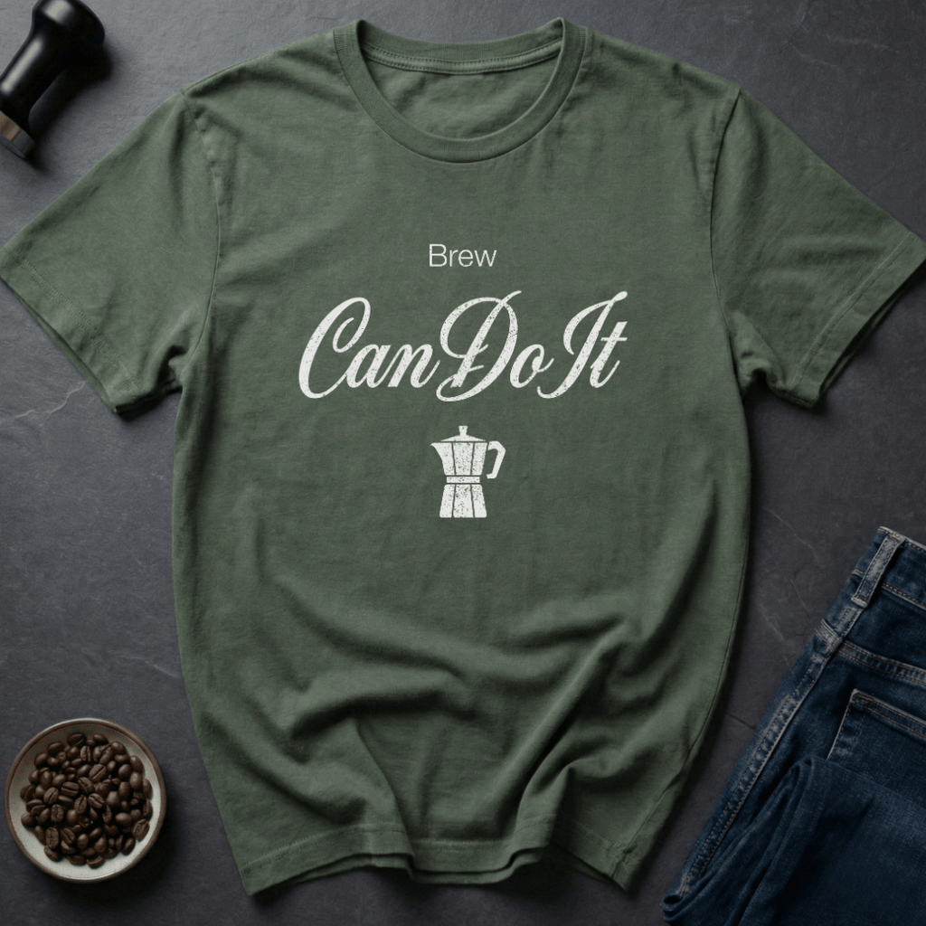 Coffee graphic Can Do Brew T-Shirt in Military Green / S by Caffeine Dept