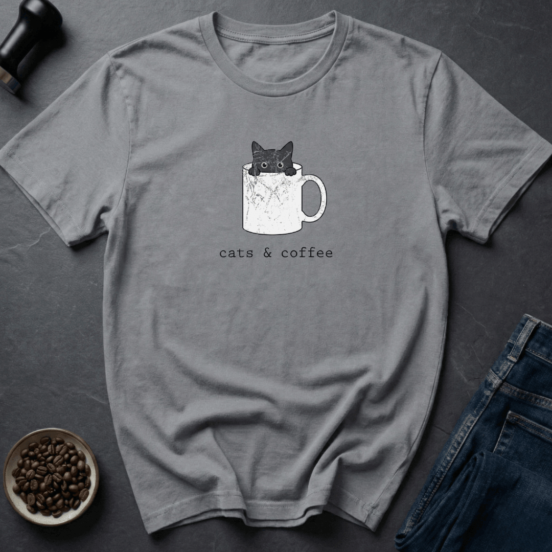 Coffee graphic Cats & Coffee T-shirt in Sand / S by Caffeine Dept