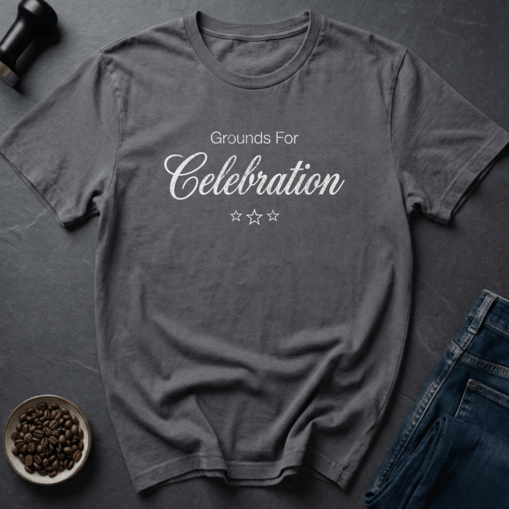 Coffee graphic Celebrate Coffee T-Shirt in Charcoal / S by Caffeine Dept