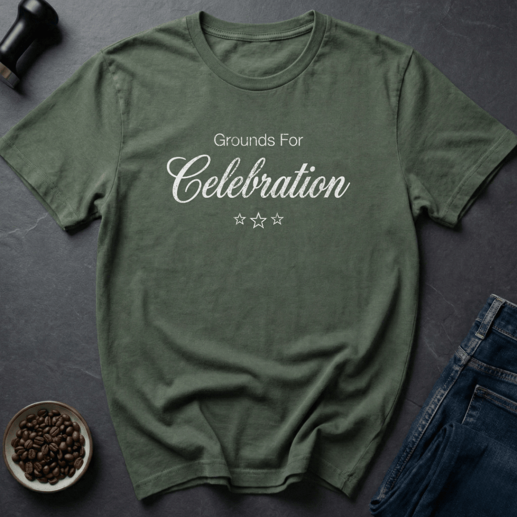 Coffee graphic Celebrate Coffee T-Shirt in Military Green / S by Caffeine Dept