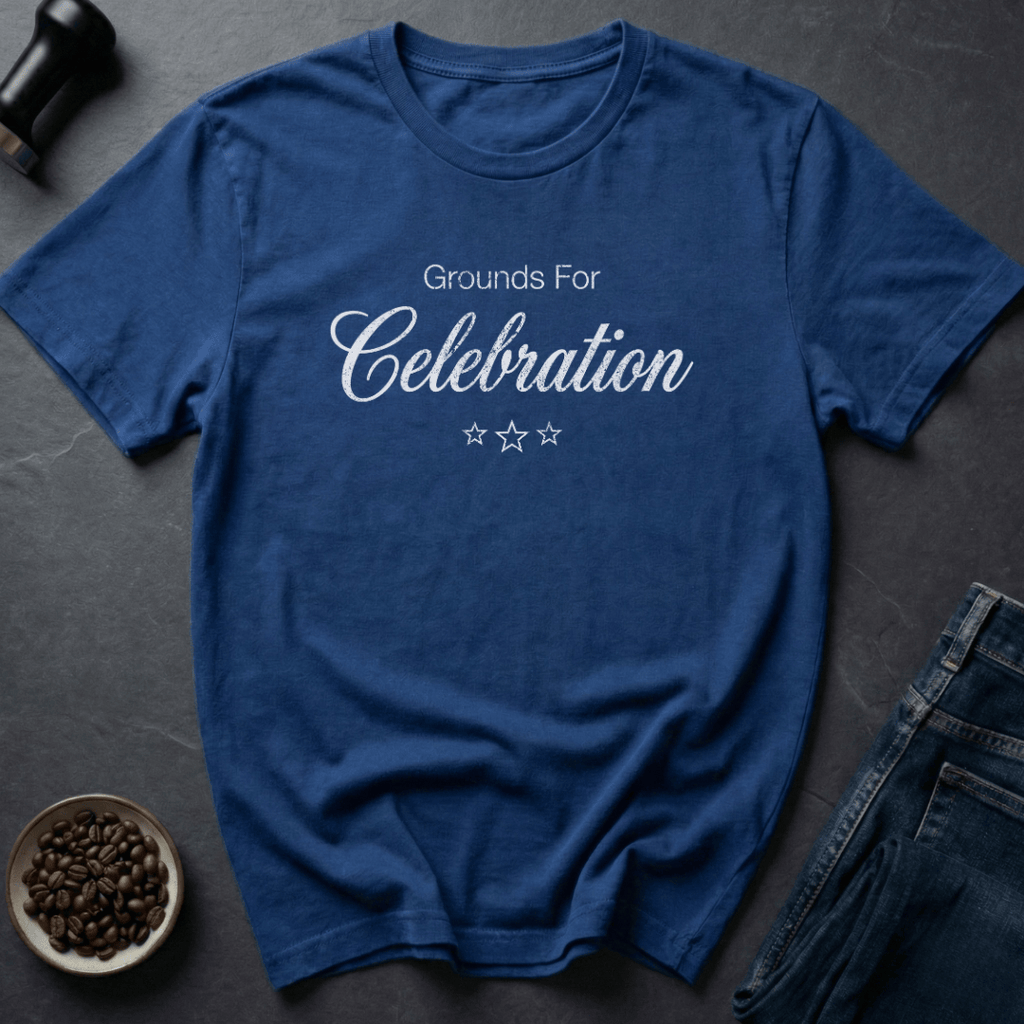 Coffee graphic Celebrate Coffee T-Shirt in Royal / S by Caffeine Dept