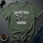 Coffee graphic Choose Your Weapon T-Shirt in Cornsilk / S by Caffeine Dept
