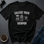 Coffee graphic Choose Your Weapon T-Shirt in Cornsilk / S by Caffeine Dept
