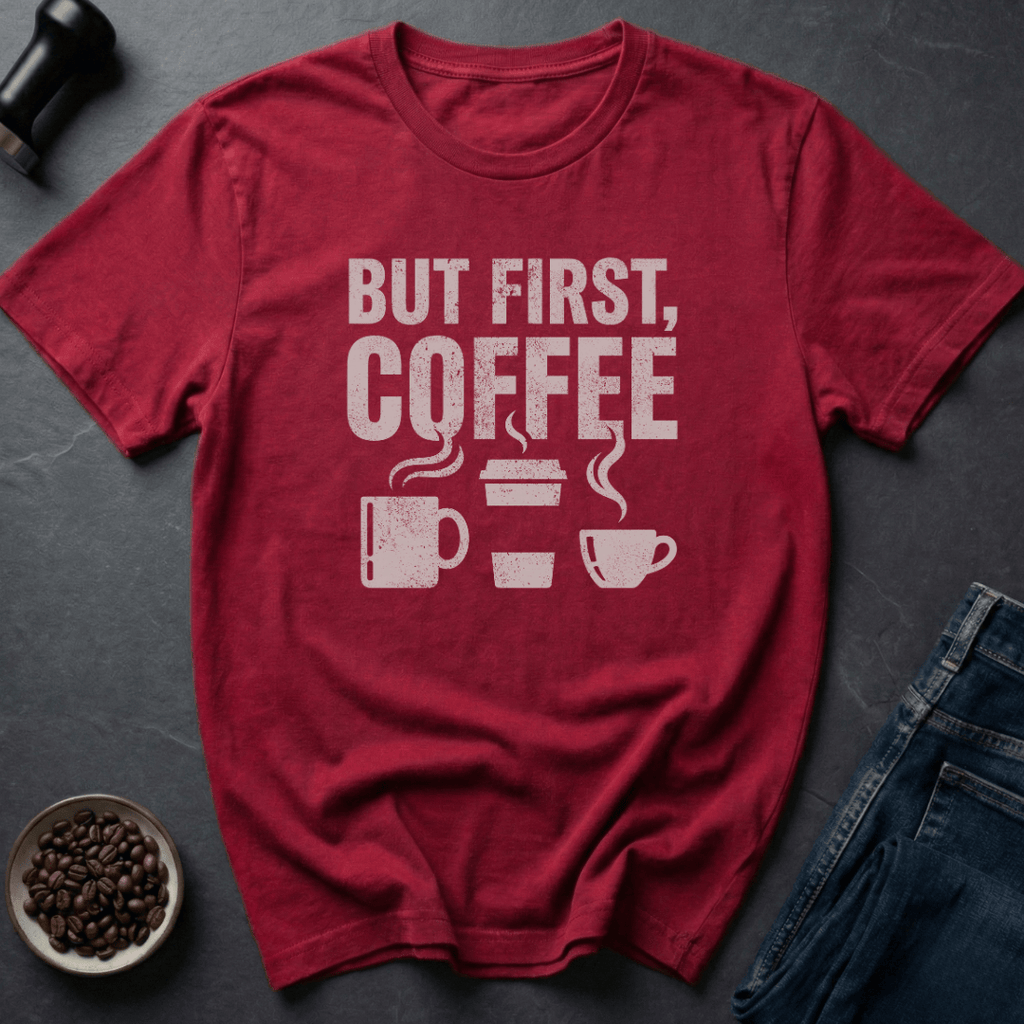 Coffee graphic Coffee Comes T-Shirt in Heather Red / S by Caffeine Dept