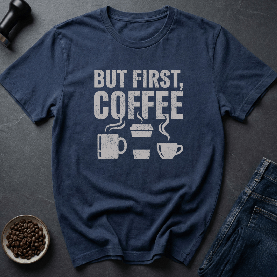 Coffee graphic Coffee Comes T-Shirt in Navy / S by Caffeine Dept