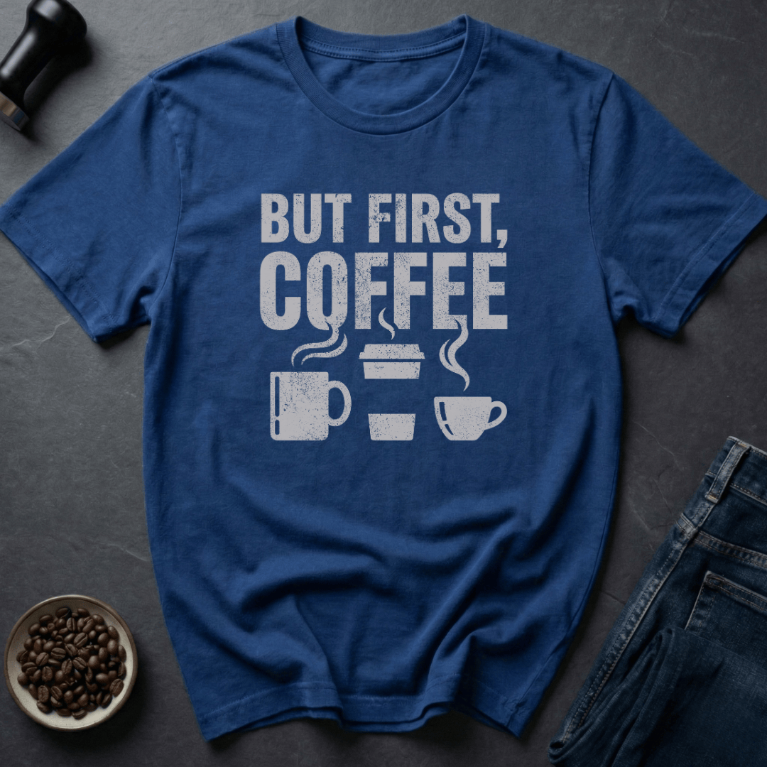 Coffee graphic Coffee Comes T-Shirt in Royal / S by Caffeine Dept