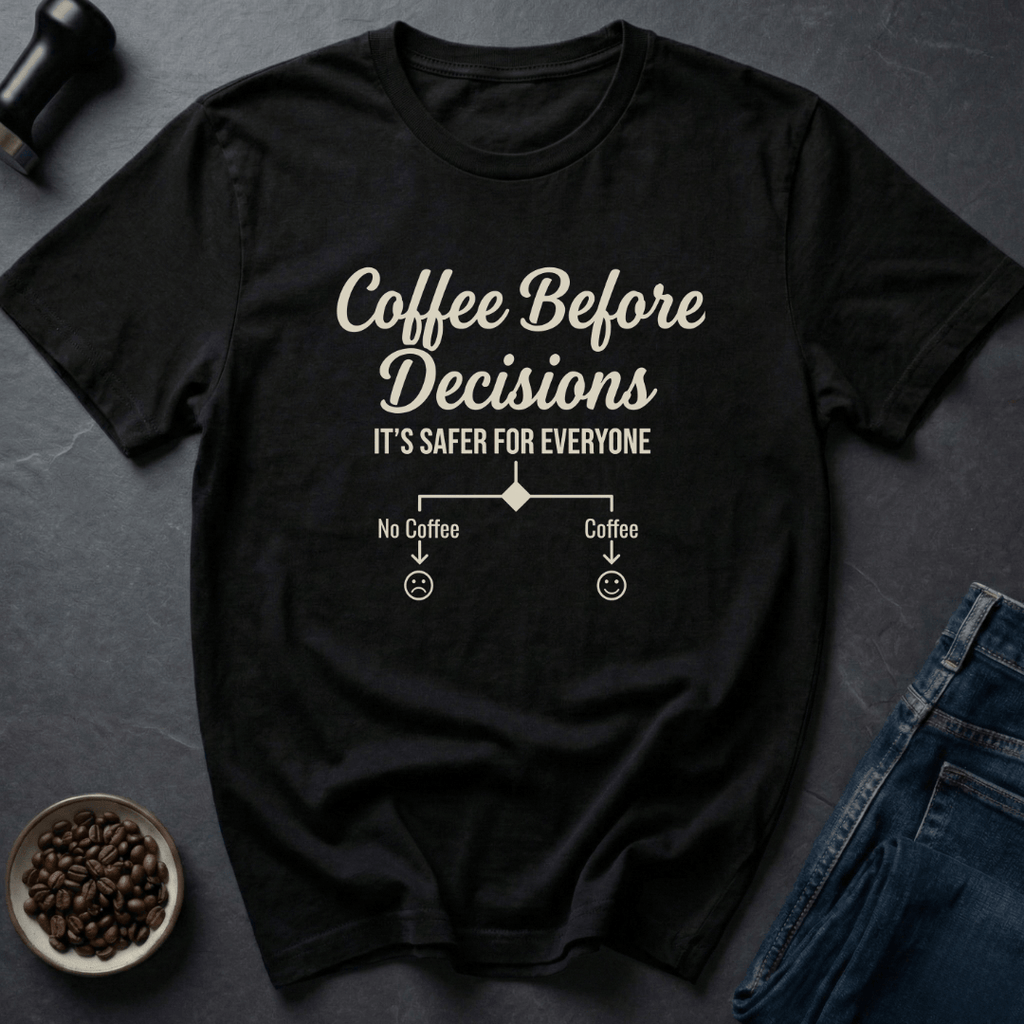 Coffee graphic Coffee Decisions T-Shirt in Black / S by Caffeine Dept