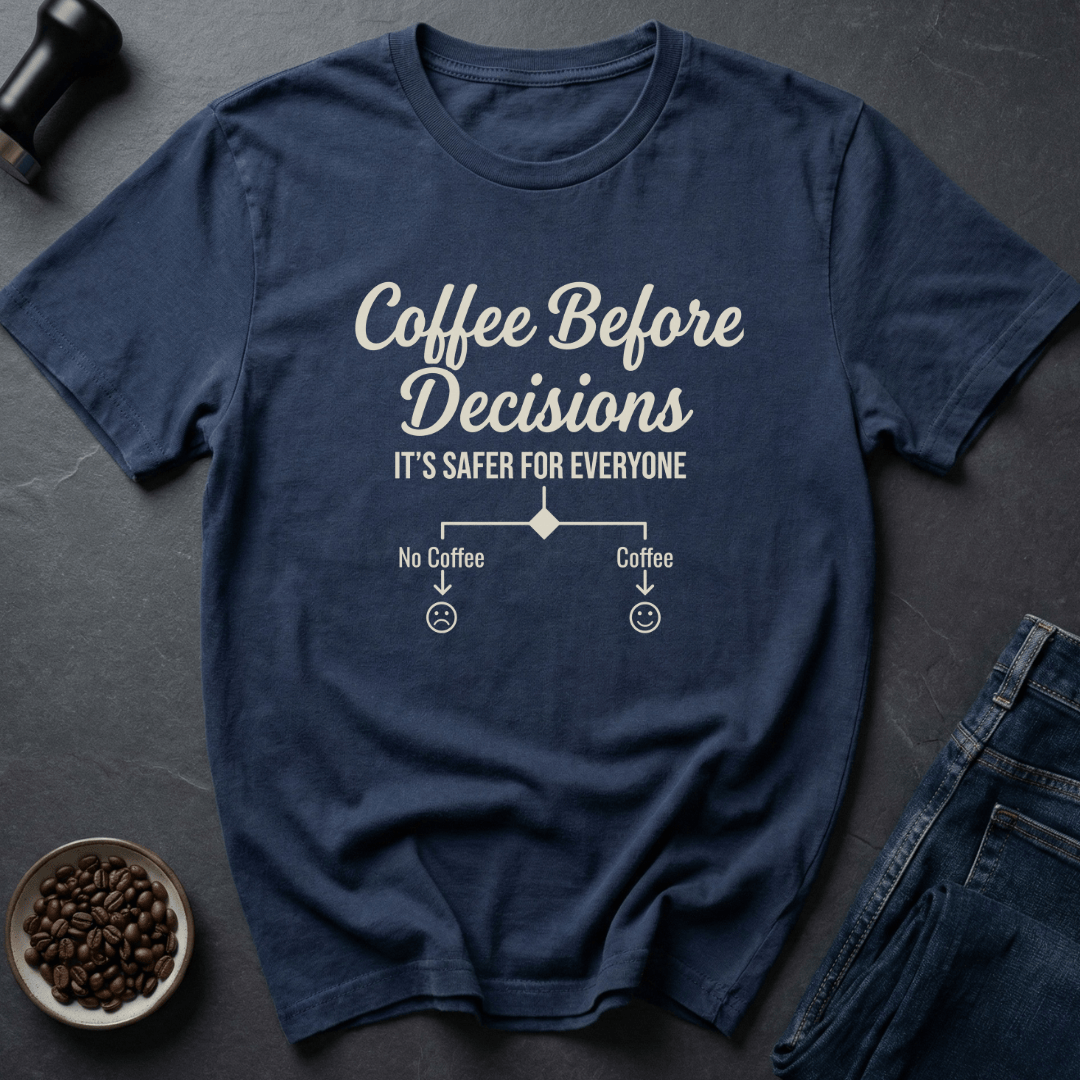 Coffee graphic Coffee Decisions T-Shirt in Navy / S by Caffeine Dept