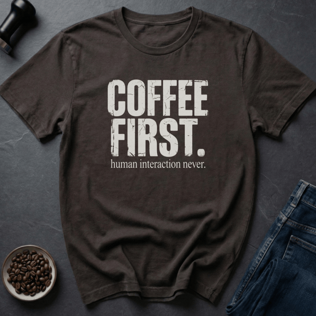 Coffee graphic Coffee First Always T-Shirt in Charcoal / S by Caffeine Dept