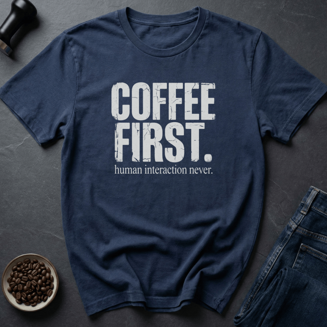 Coffee graphic Coffee First Always T-Shirt in Charcoal / S by Caffeine Dept