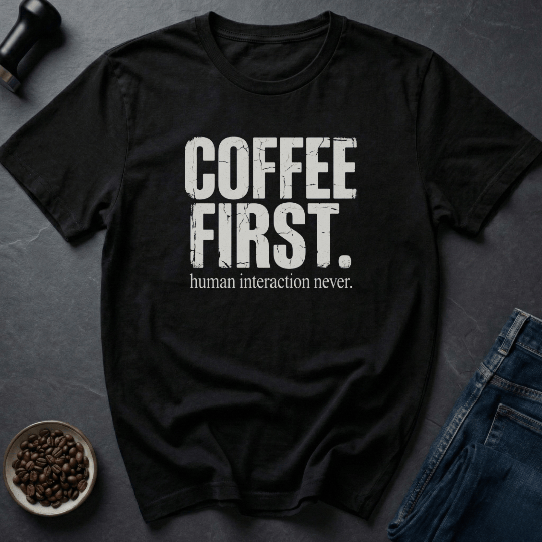 Coffee graphic Coffee First Always T-Shirt in Charcoal / S by Caffeine Dept
