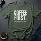 Coffee graphic Coffee First Always T-Shirt in Charcoal / S by Caffeine Dept