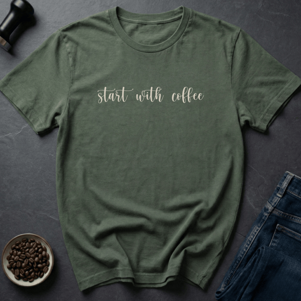 Coffee graphic Coffee First T-Shirt in Military Green / S by Caffeine Dept