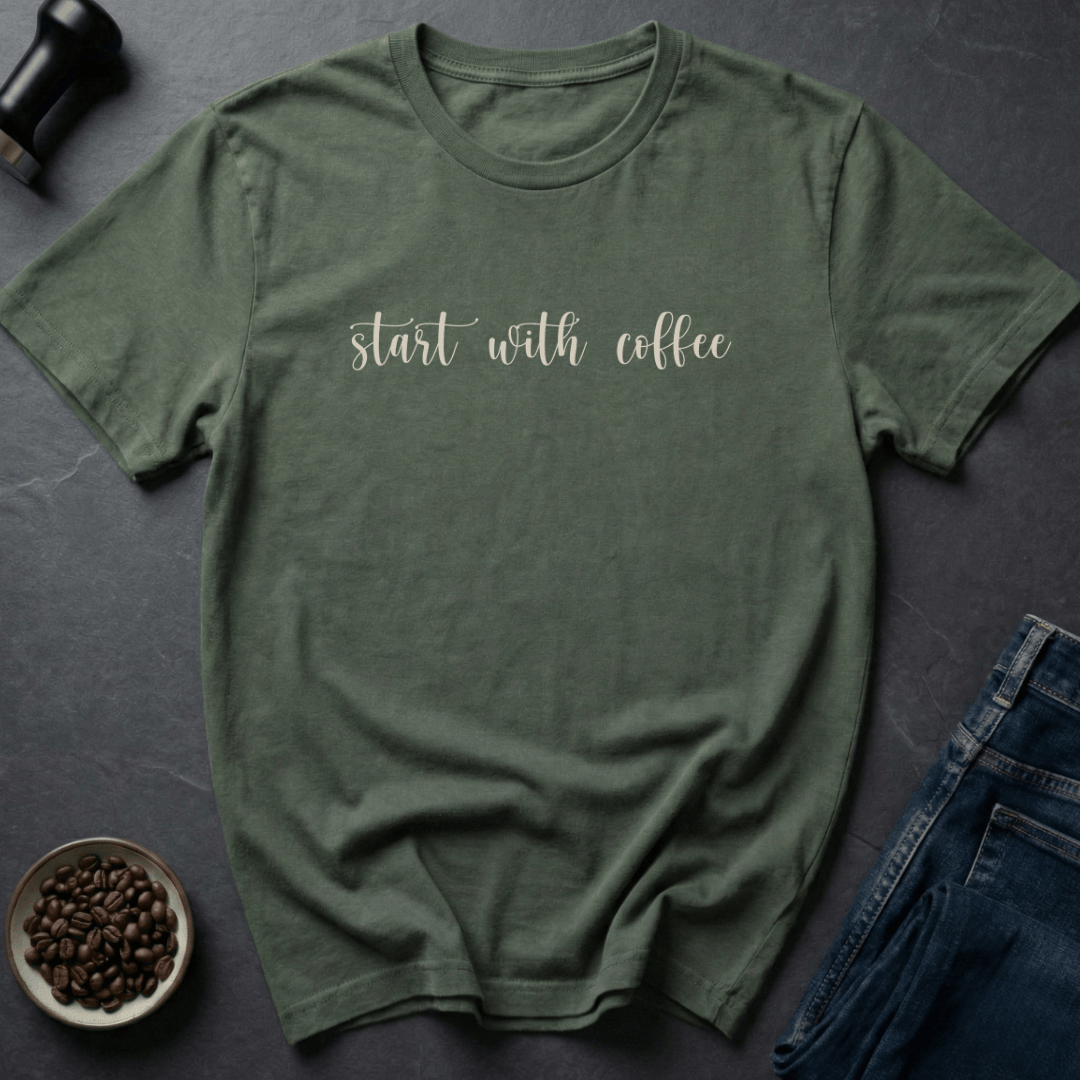 Coffee graphic Coffee First T-Shirt in Military Green / S by Caffeine Dept