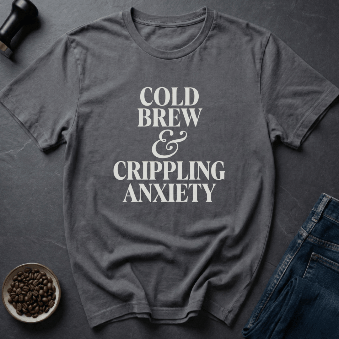 Coffee graphic Cold Brew Anxiety T-Shirt in Charcoal / S by Caffeine Dept