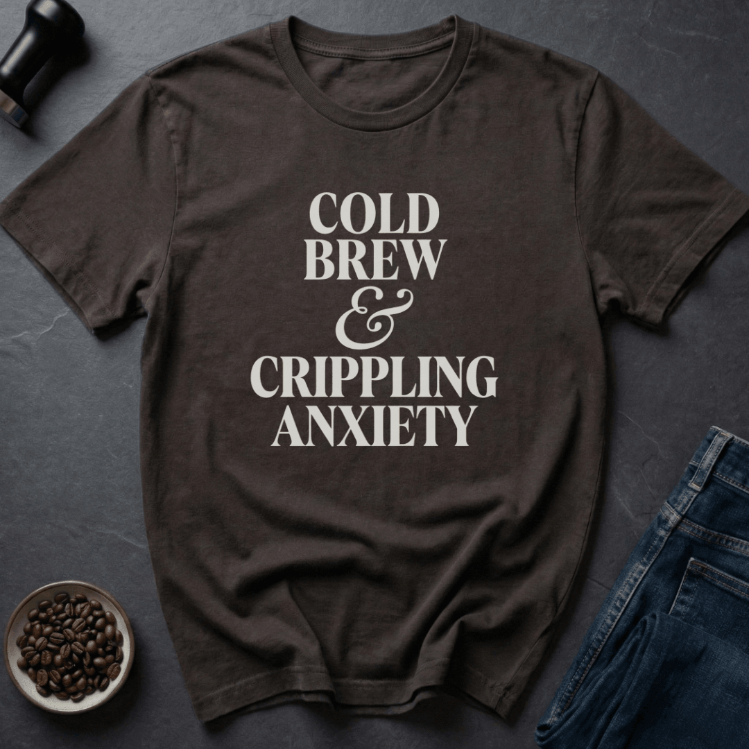 Coffee graphic Cold Brew Anxiety T-Shirt in Charcoal / S by Caffeine Dept