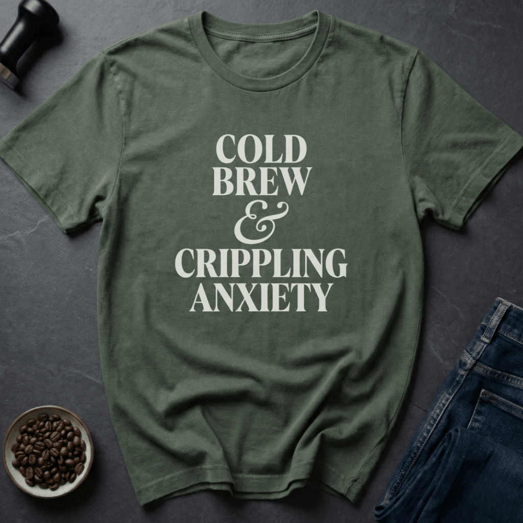 Coffee graphic Cold Brew Anxiety T-Shirt in Charcoal / S by Caffeine Dept