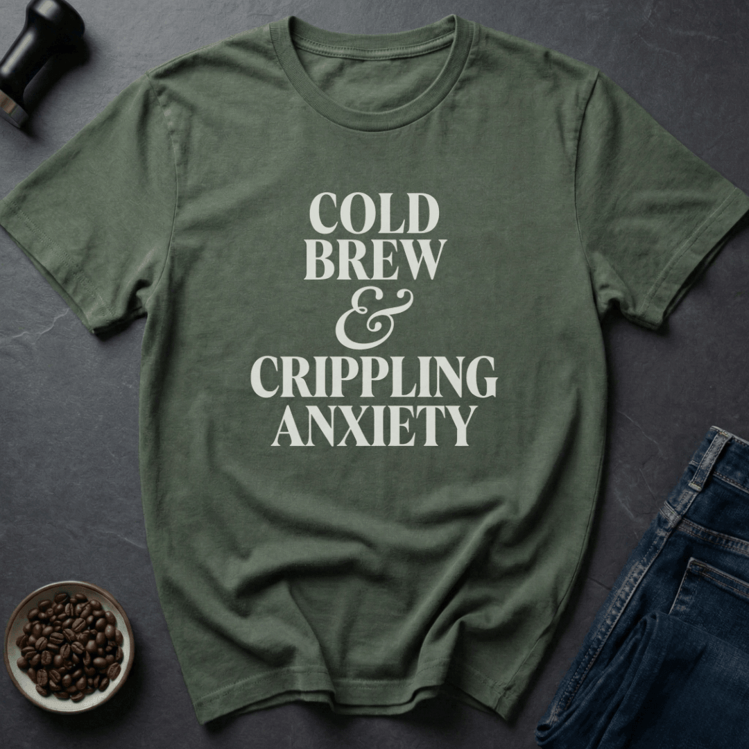 Coffee graphic Cold Brew Anxiety T-Shirt in Charcoal / S by Caffeine Dept