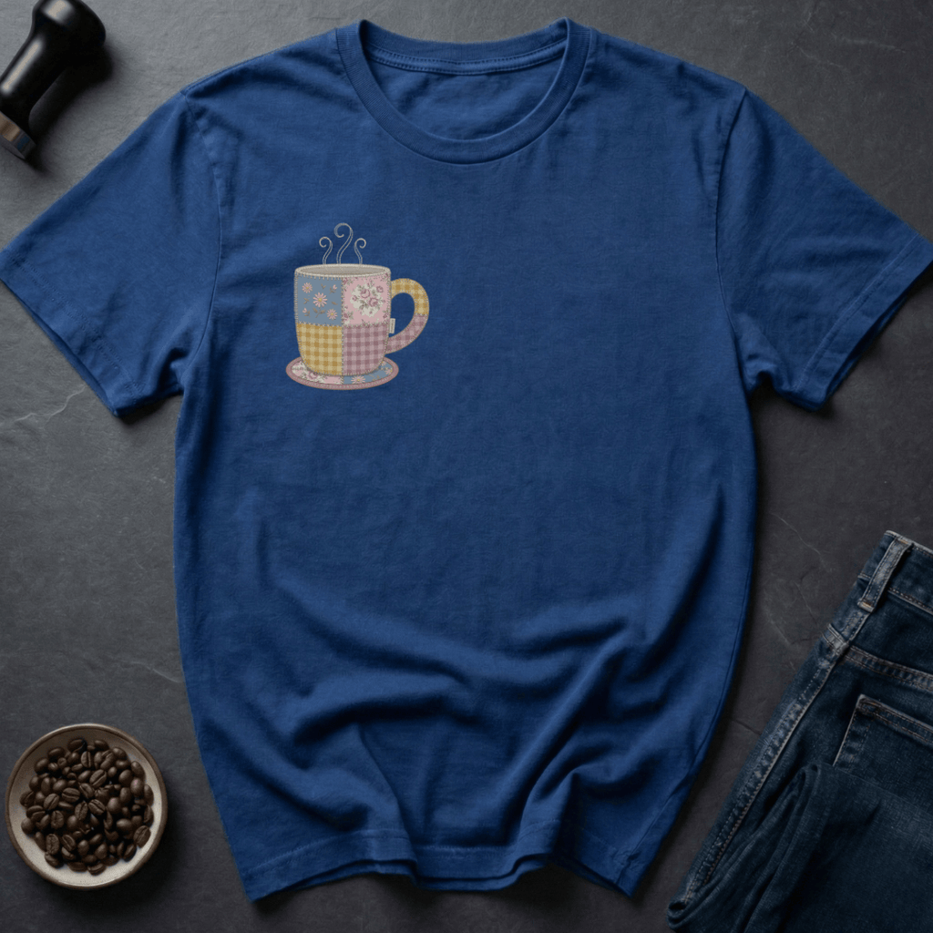 Coffee graphic Cozy Brew T-Shirt in Royal / S by Caffeine Dept